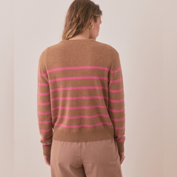Marine Layer NEW NWT Women’s M Harper Camel / Pink Striped Cashmere Sweater - Picture 2 of 12